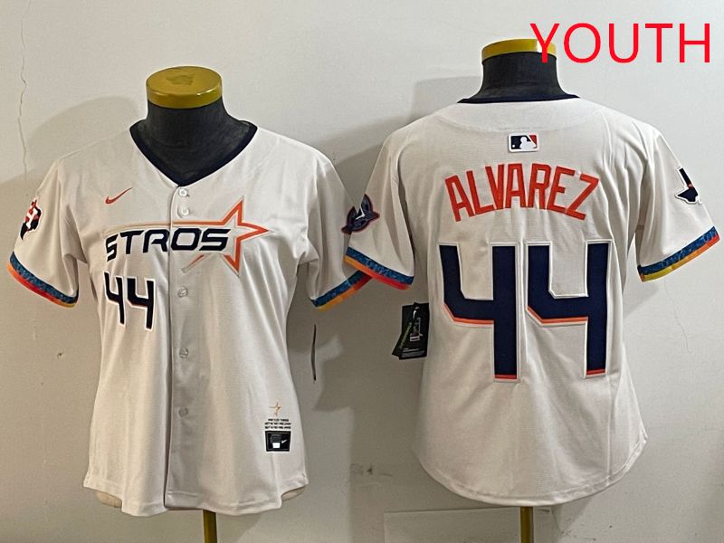 Youth Houston Astros #44 Alvarez Cream Fourth generation Joint Name Nike 2025 MLB Jersey style 4->youth mlb jersey->Youth Jersey